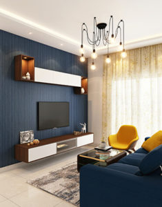 Interior living room space with tv